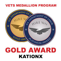 Plaque of HireVets.Gov Gold Award awarded to Kationx